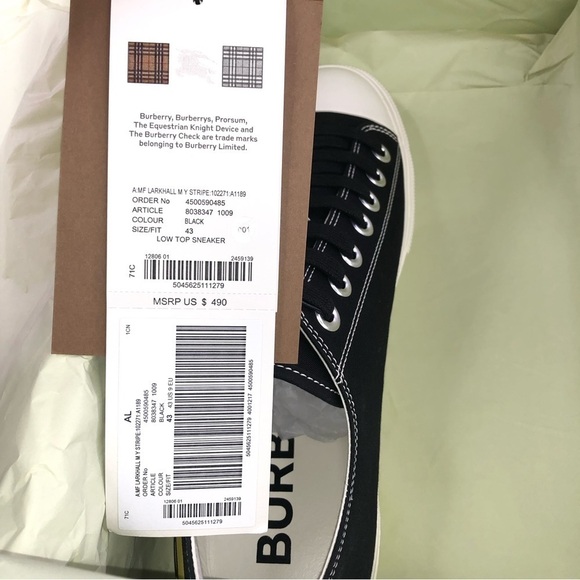 Burberry Mens Larkhall Stripe Classic Side Logo Sneaker Black Shoes - Picture 9 of 9